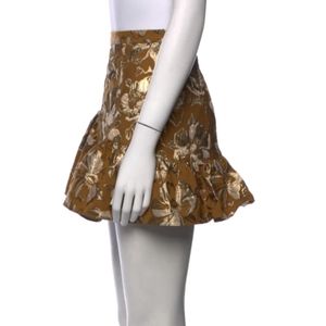 LOVESHACKFANCY Floral Print Mini Skirt gold mustard burnt orange yellow